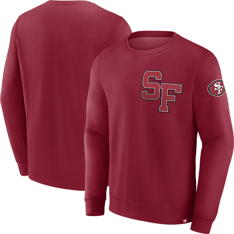 Men's 49ers Varsity Letter Long Sleeve Crew, Fanatics Men's 49ers Varsity Letter Crew front and back
