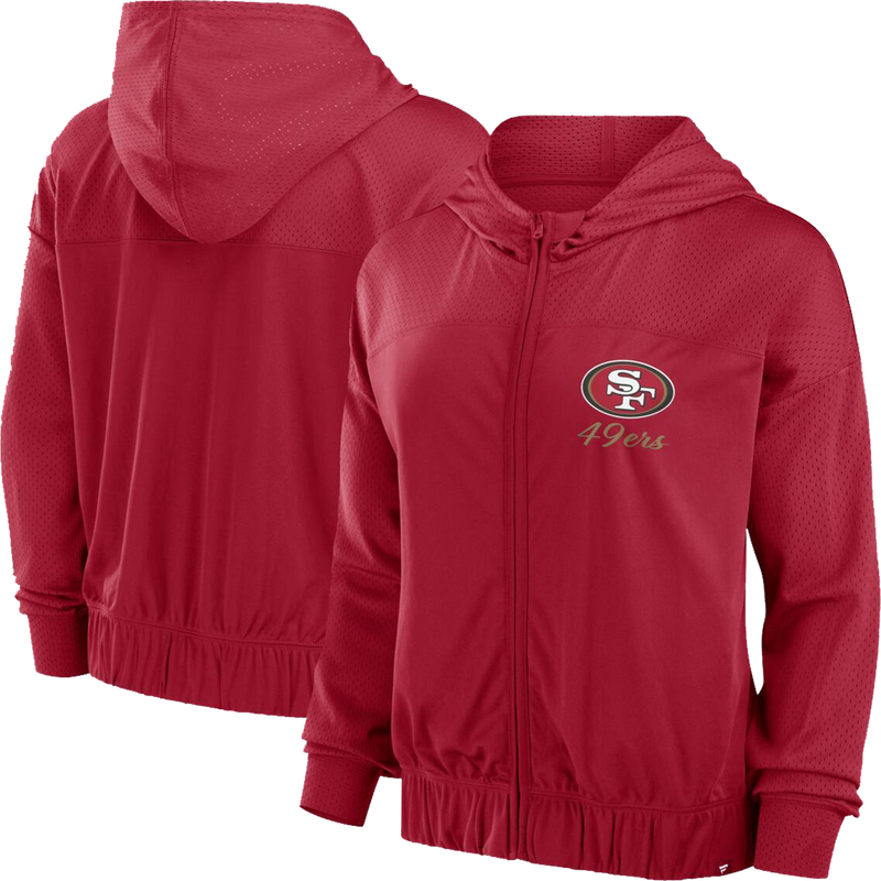 Women's 49ers Script Lock Full-Zip Hood, Fanatics Women's Script Lock Full-Zip Hoodie front and back