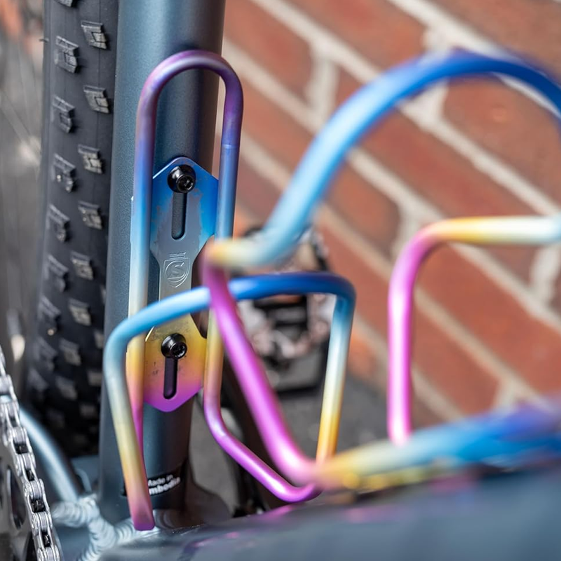 Rainbow Titanium Cage, Silca Rainbow Titanium Cage on bike