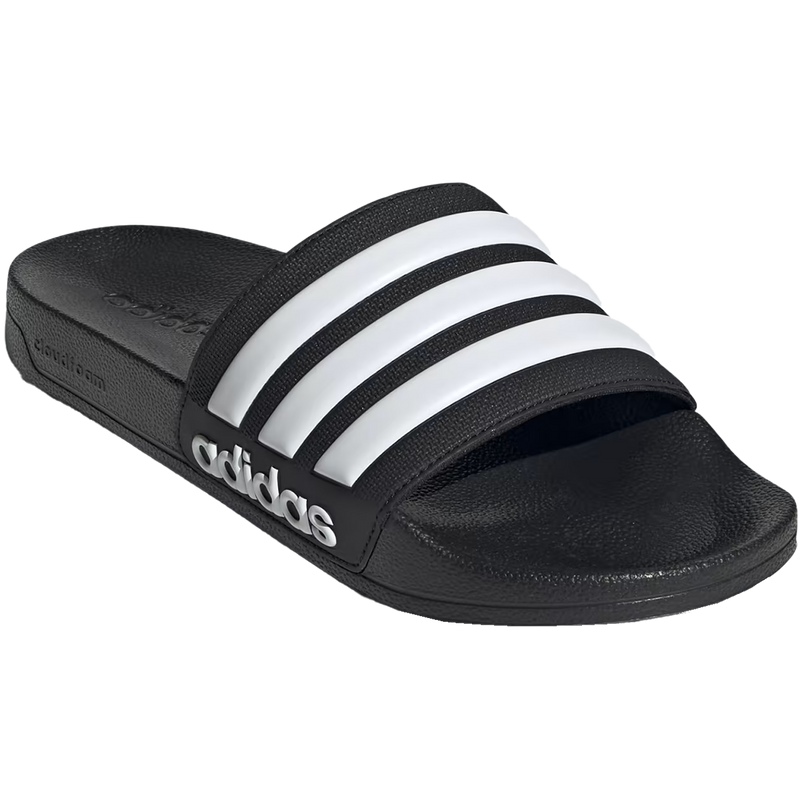 Adilette Shower Slides, Adidas Adilette Shower Slides in Black/White front right