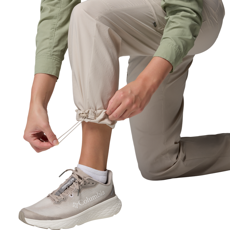 Women's Skien Valley Cargo Pant, Columbia Women's Skien Valley Cargo Pant in 278 Dark Stone cuff and draw string