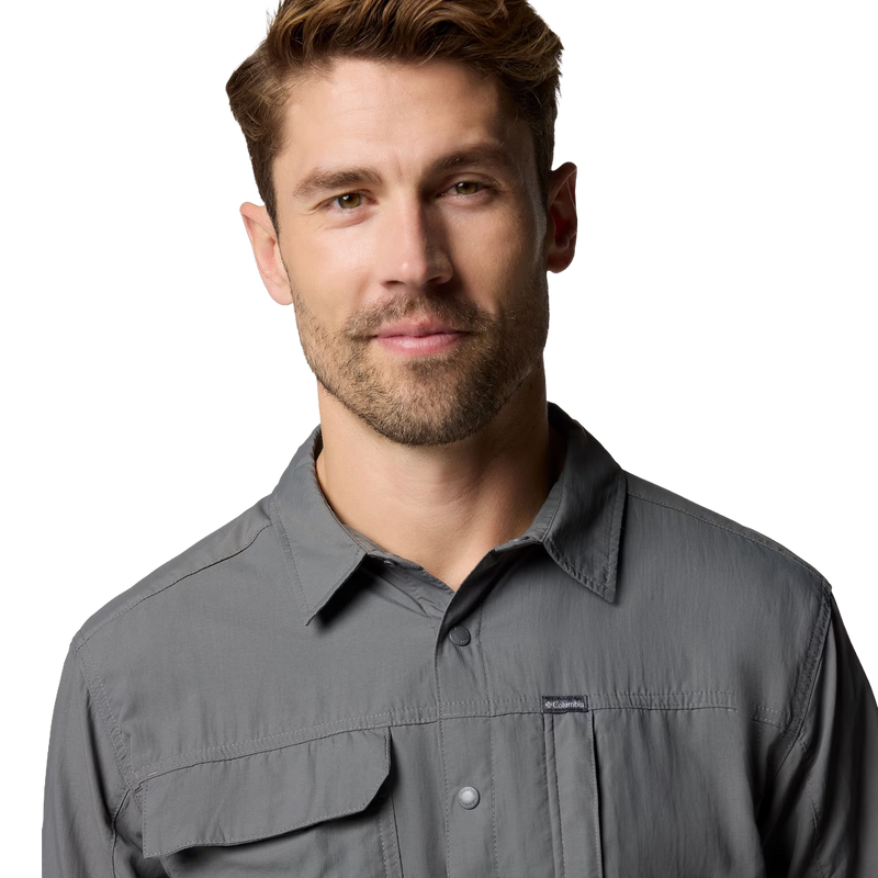 Men Skien Valley Long Sleeve Shirt, Columbia Men Skien Valley Long Sleeve Shirt in 023 City Grey collar