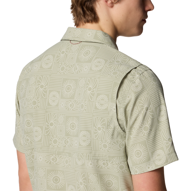 Men's Tech Trail Utility Print Woven Short Sleeve Shirt, Columbia Tech Trail Utility Print Woven Short Sleeve Shirt in Survival Blazing Trails Back Collar