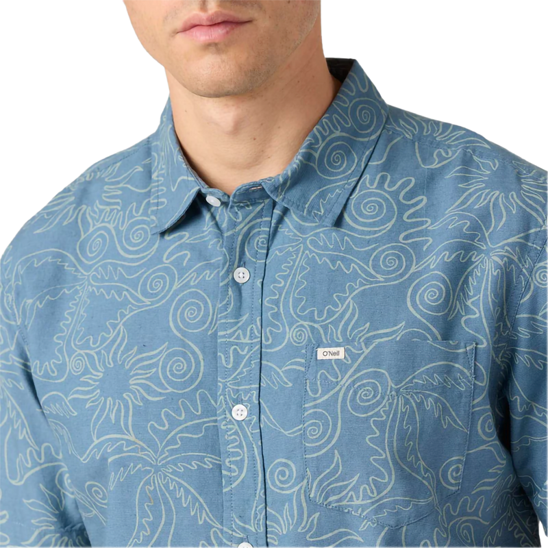 Men's OG Eco Print Standard, O'neill OG Eco Print Standard in AEG-Aegean Blue collar and buttons
