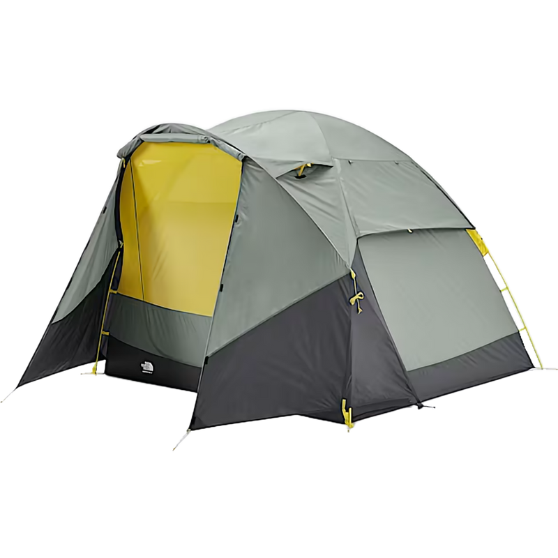 Wawona 4P, The North Face Wawona 4P in Y10-Agave Green/Asphalt Grey with rainfly and fly door unzipped