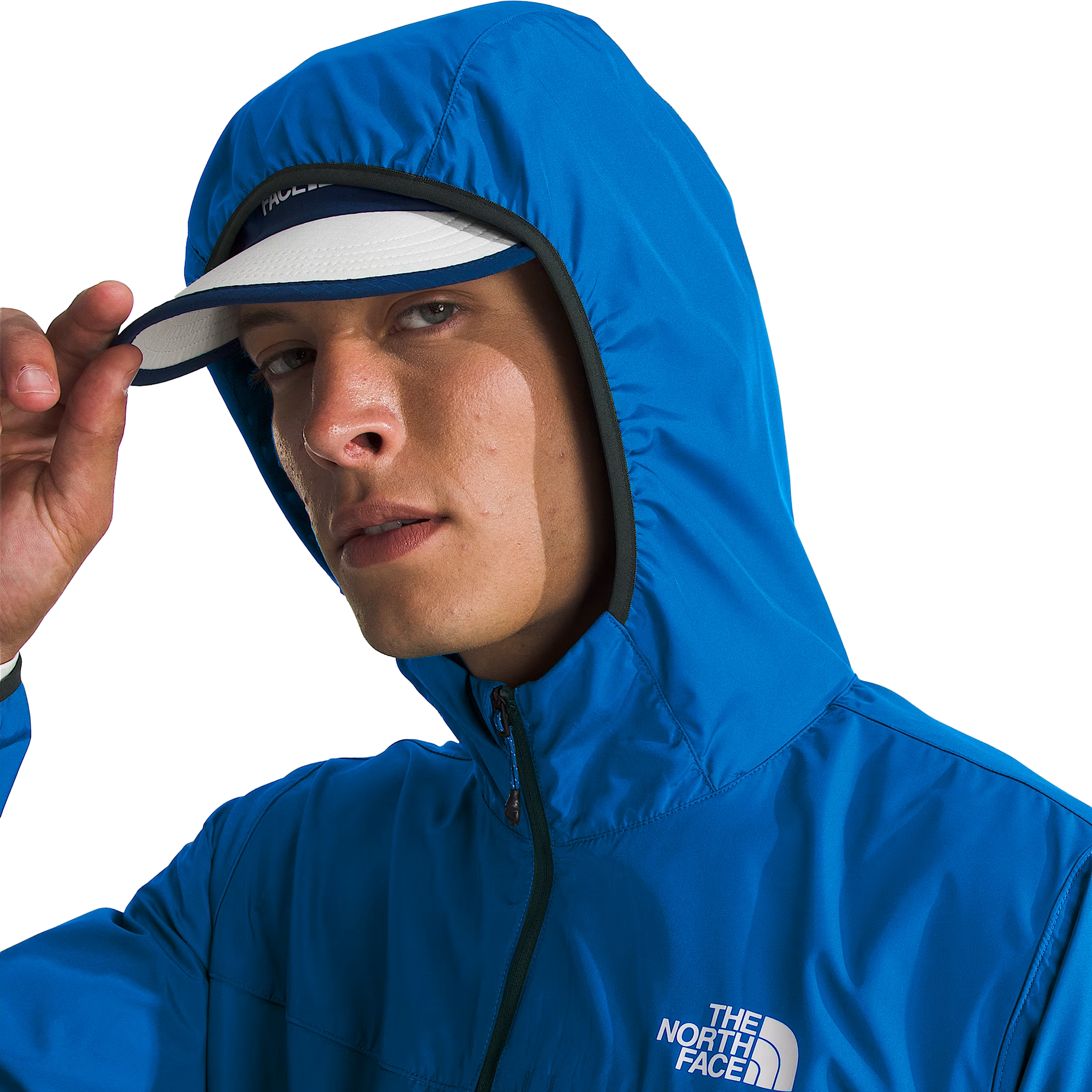 The North Face Higher Run Wind Jacket in Hero Blue Hood