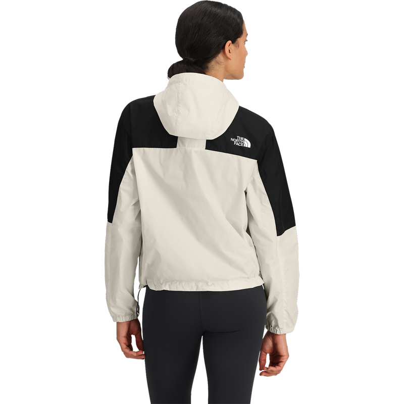 Women's Mountain Wind Jacket, The North Face Women's Mountain Wind Jacket in ROU-White Dune/TNF Black on model back