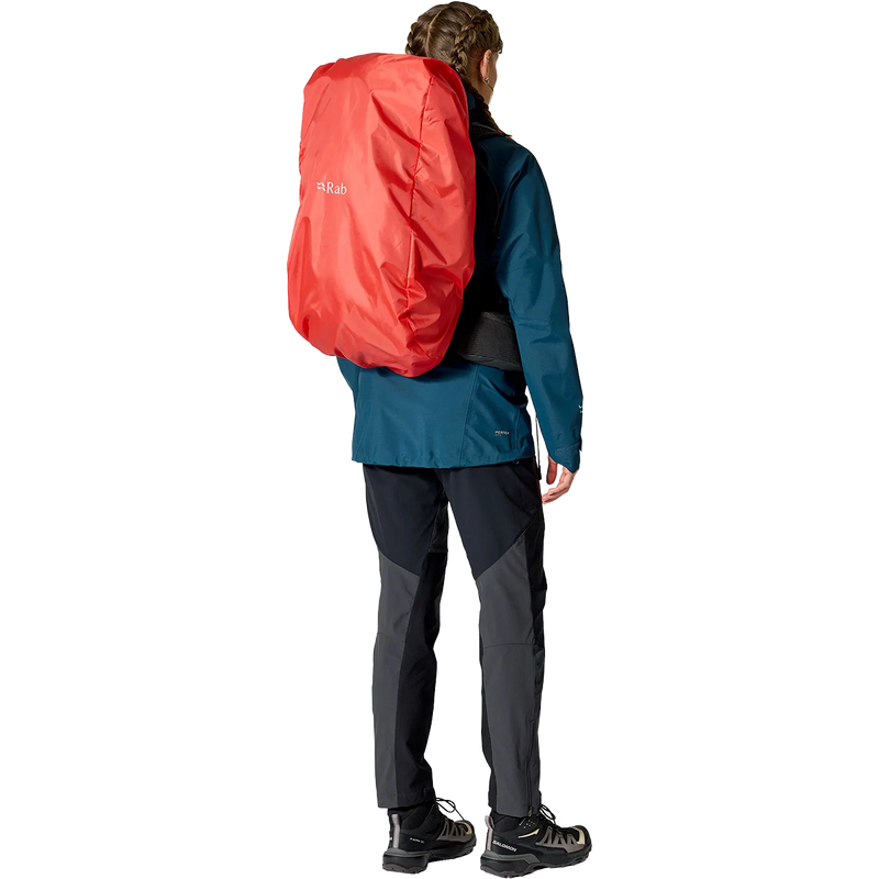 Women's Protium 33 ND, Rab Women's Protium 33 ND in ORB-Orion Blue on model with rain cover