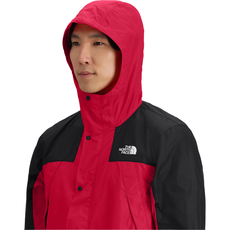 Men's Mountain Wind Jacket, The North Face Men's Mountain Wind Jacket in KZ3-TNF Red/TNF Black hood