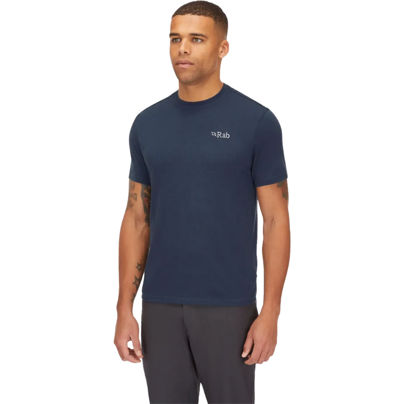 Men's Crimp Logo Tee, Rab Men's Crimp Logo Tee in TMB-Tempest Blue front left