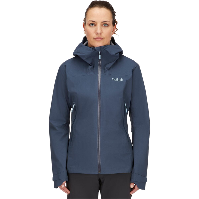 Women's Downpour Light Jacket, Rab Women's Downpour Light Jacket in TMB-Tempest Blue on model front