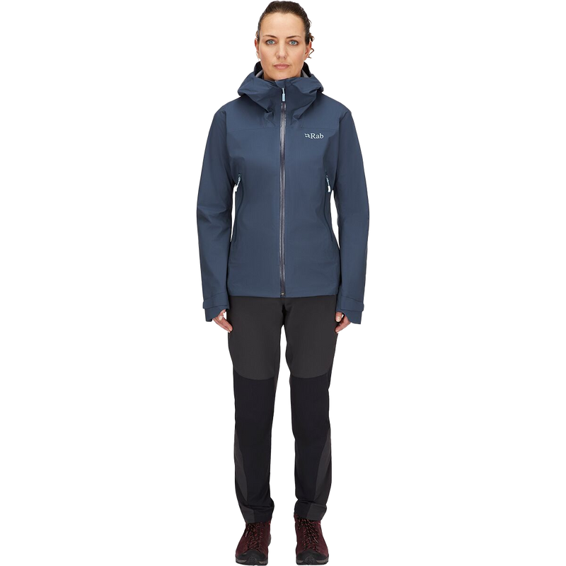 Women's Downpour Light Jacket, Rab Women's Downpour Light Jacket in TMB-Tempest Blue on model front