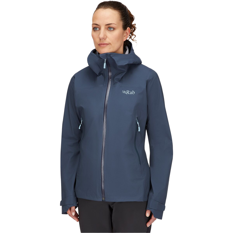 Women's Downpour Light Jacket, Rab Women's Downpour Light Jacket in TMB-Tempest Blue on model front left