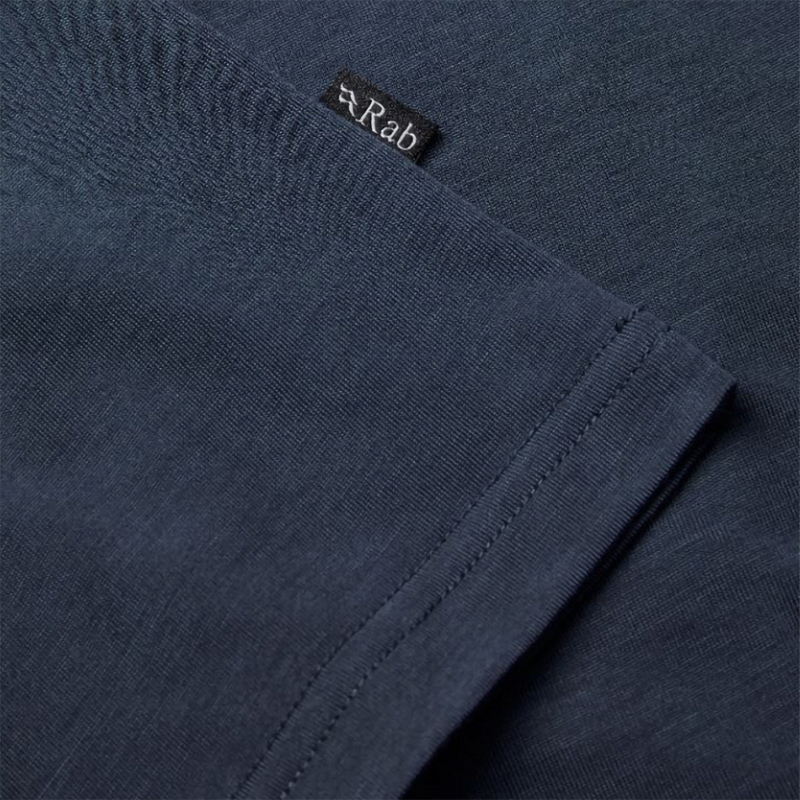 Women's Crimp Logo Tee, Rab Women's Crimp Logo Tee in TMB-Tempest Blue fabric and logo tag