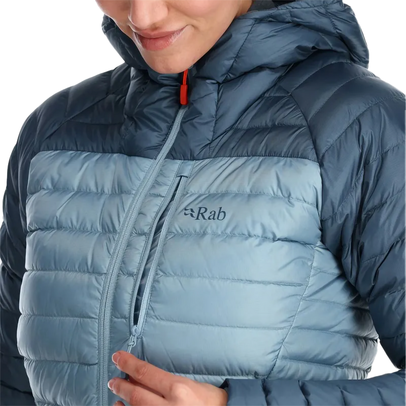 Women's Microlight Alpine Jacket, Rab Women's Microlight Alpine Jacket in front chest pocket