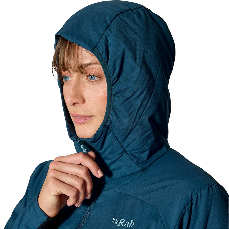Women's Xenair Alpine Flex Jacket, Rab Women's Xenair Alpine Flex Jacket Front Hood