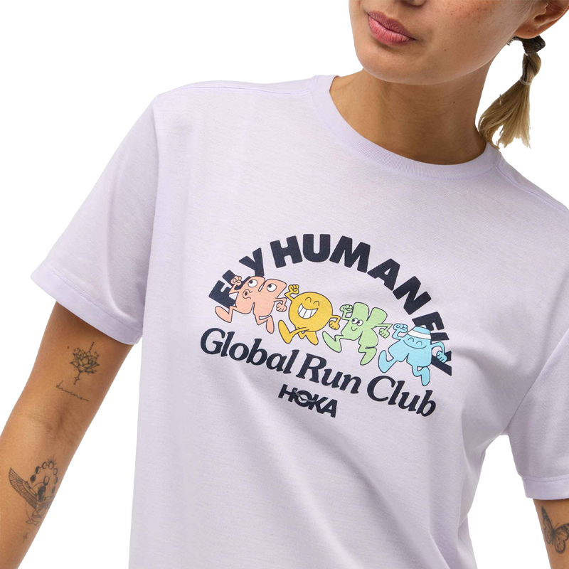 Women's Run Tech Short Sleeve, Hoka Women's Run Tech SS front graphic