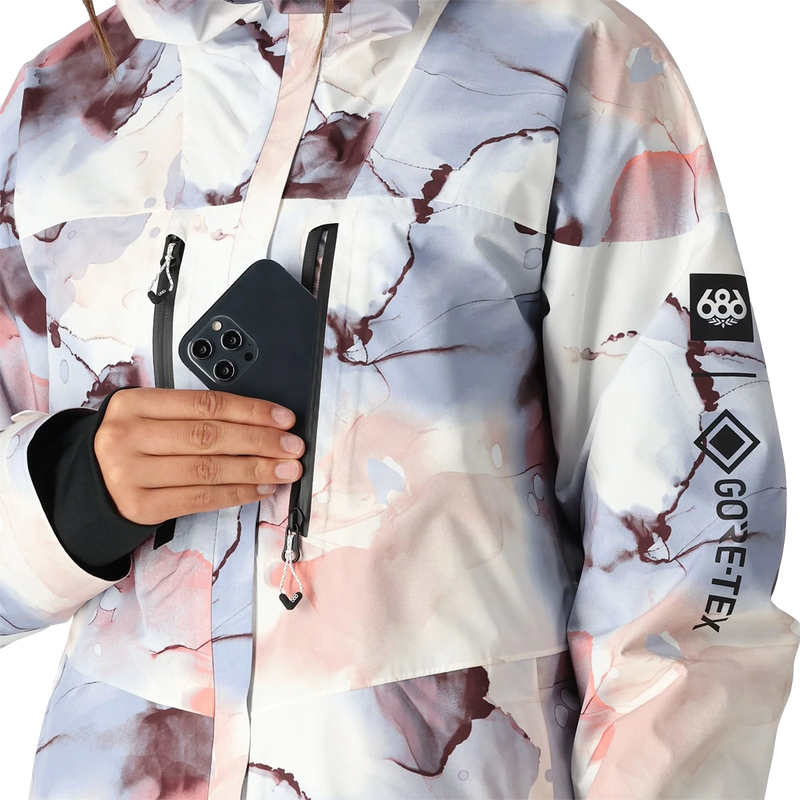 686 Women's GORE-TEX Skyline Jacket in PIMK-Purple Impression Ink front pocket