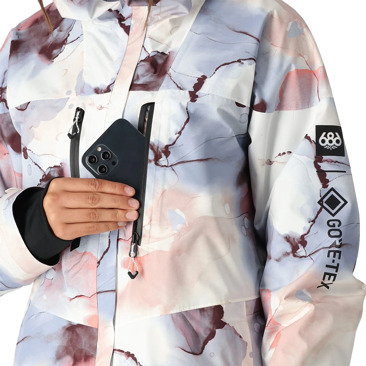 686 Women's GORE-TEX Skyline Jacket in PIMK-Purple Impression Ink front pocket