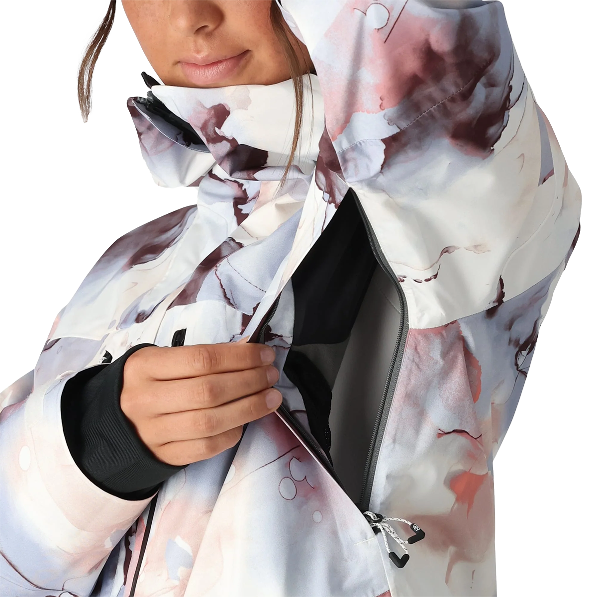 686 Women's GORE-TEX Skyline Jacket in PIMK-Purple Impression Ink pit vent and zipper