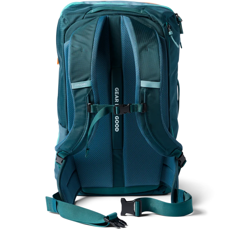 Allpa 35L Travel Pack, Cotopaxi Allpa 35L Travel Pack in Blue Spruce Abyss back strap detail