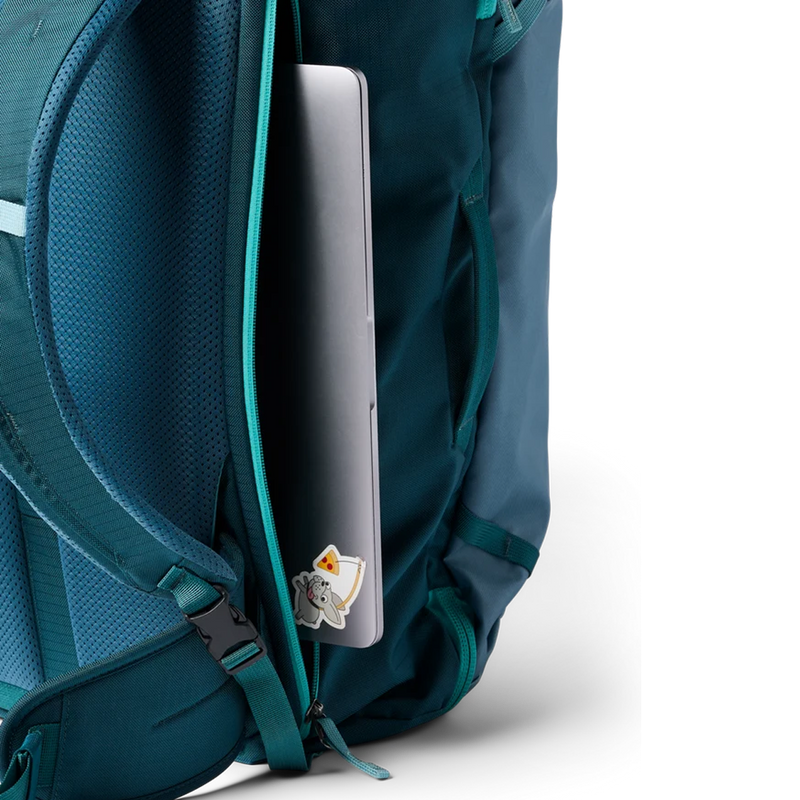 Allpa 35L Travel Pack, Cotopaxi Allpa 35L Travel Pack in Blue Spruce Abyss with laptop insert detail