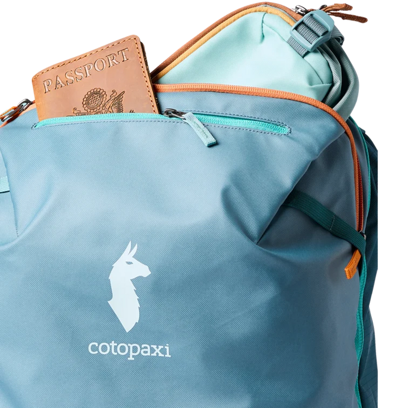 Allpa 35L Travel Pack, Cotopaxi Allpa 35L Travel Pack in Blue Spruce Abyss with small pocket detail