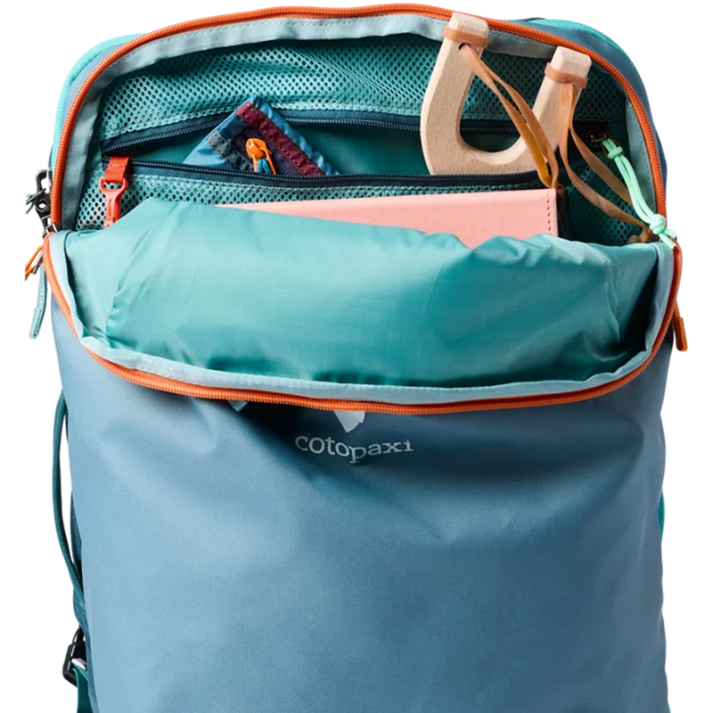 Allpa 35L Travel Pack, Cotopaxi Allpa 35L Travel Pack in Blue Spruce Abyss with front pocket open