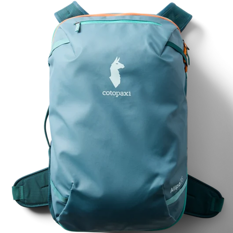 Allpa 35L Travel Pack, Cotopaxi Allpa 35L Travel Pack in Blue Spruce Abyss front facing with straps