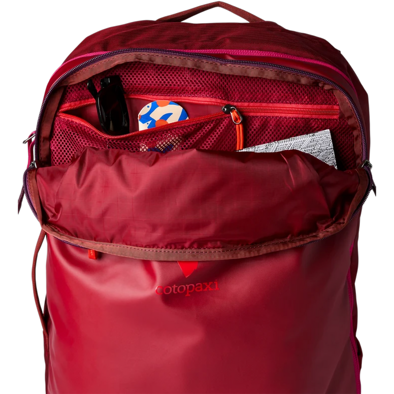 Allpa 35L Travel Pack, Cotopaxi Allpa 35L Travel Pack in Crimson unzipped