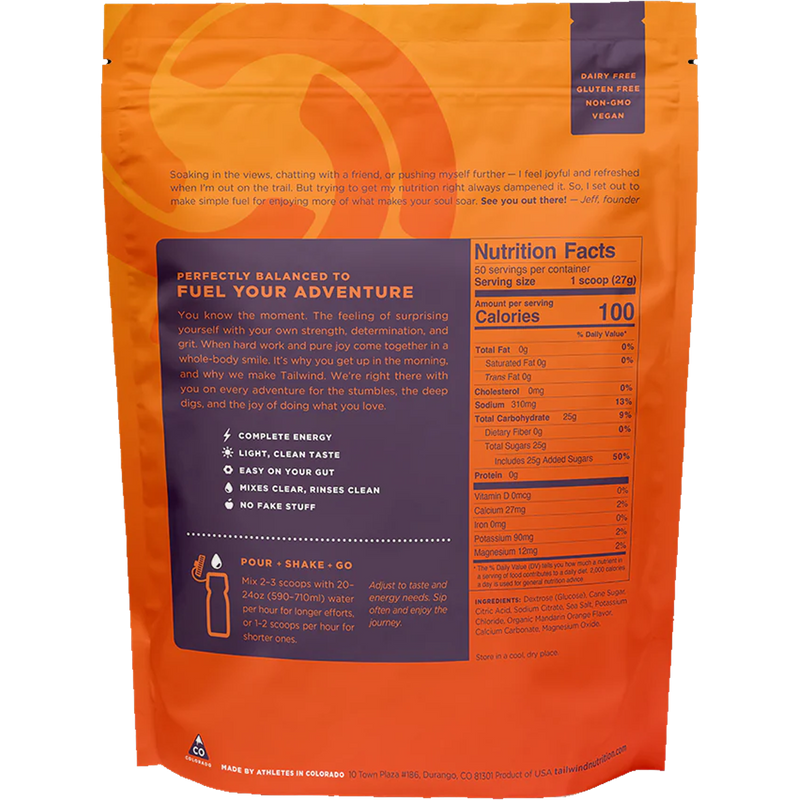 Endurance Fuel (30 Servings), Tailwind Endurance Fuel (30 Servings) back of package