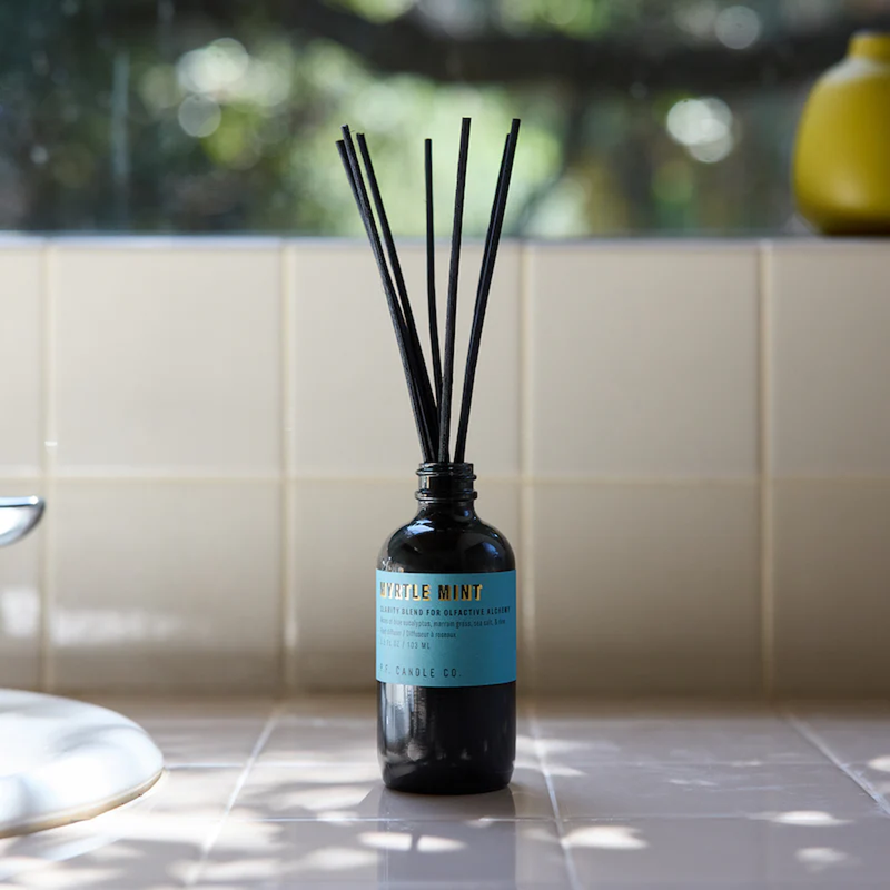 Alchemy Myrtle Mint Reed Diffuser, P.F. Candle Co. Alchemy Myrtle Mint Reed Diffuser on counter