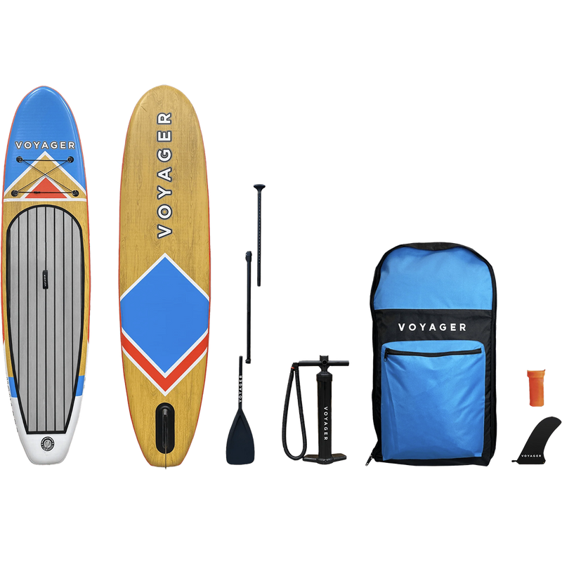 10'10" Woodgrain Voyager Inflatable SUP Package, American Outdoors 10'10" Woodgrain Voyager Inflatable SUP Package included pieces