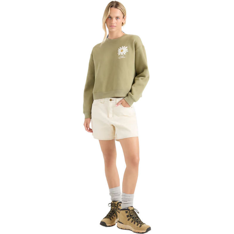 Women's Port Crew Fleece, Roark Women's Port Crew Fleece in DTO Dusty Olive front full length