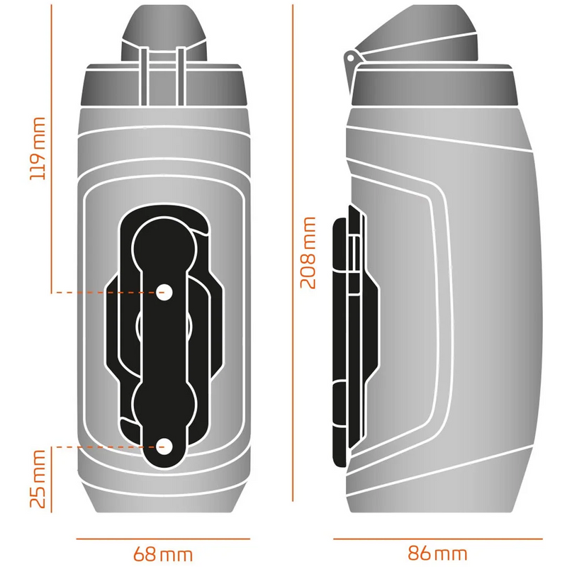 TWIST 590 Bottle + Bike Base, Fidlock TWIST 590 Bottle + Bike Base in Clear dimensions