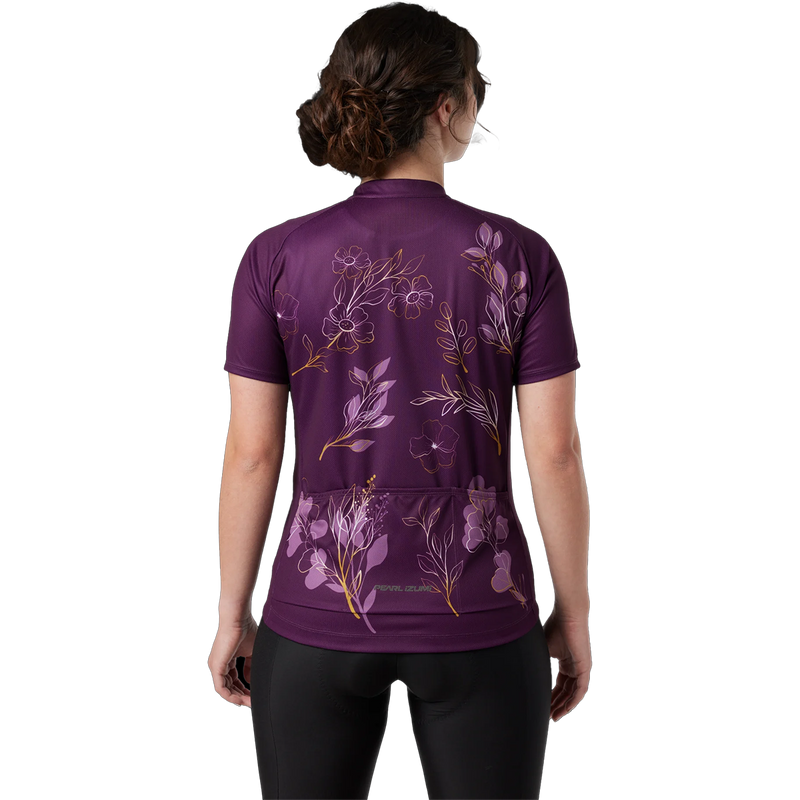 Women's Classic Jersey, Pearl Izumi Women's Classic Jersey in ADM-Dark Violet/Gold Wildflower on model back