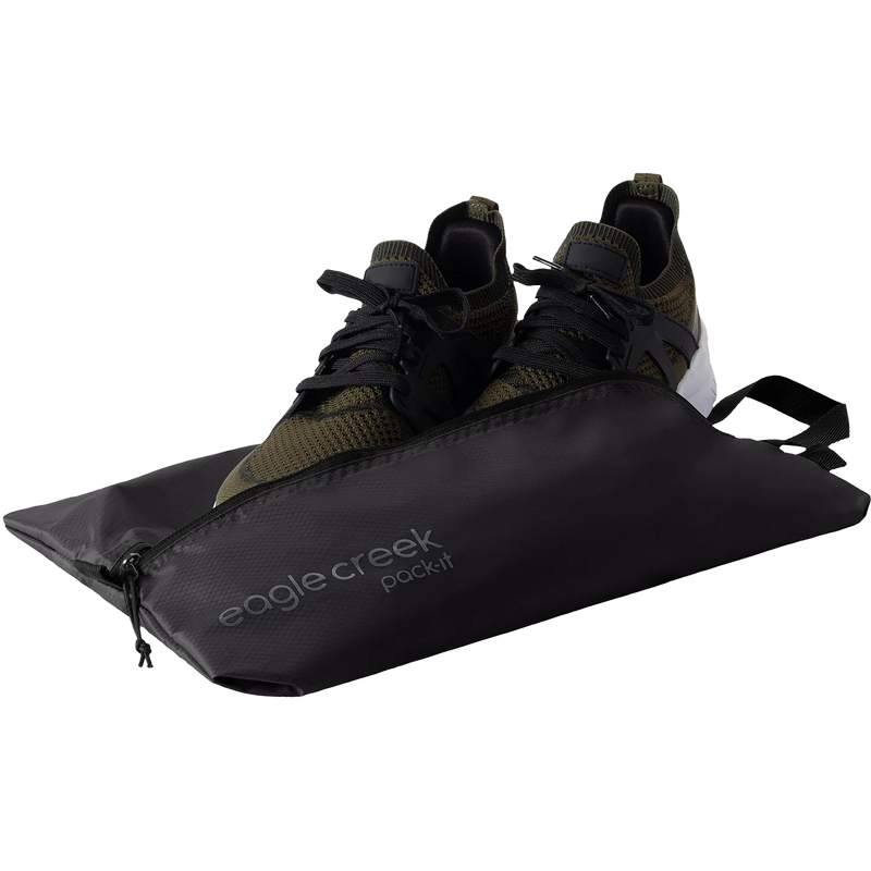 Pack-It Isolate Shoe Sack, Eagle Creek Pack-It Isolate Shoe Sack in Black unzipped with shoes