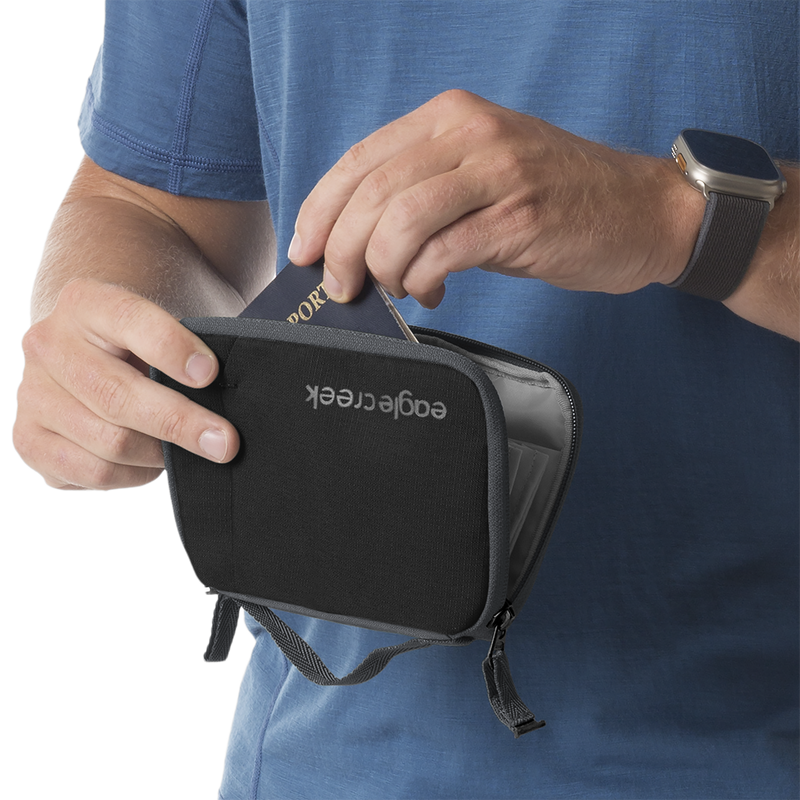 Stash RFID Passport Wallet, Eagle Creek Stash RFID Passport Wallet in Black with model
