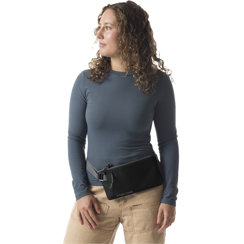 Stash RFID Sling Bag, Eagle Creek Stash RFID Sling Bag in Black on model