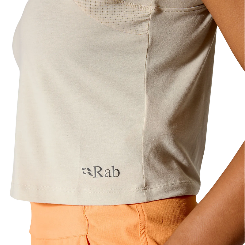 Women's Rivelin Crop Tank, Rab Women's Rivelin Crop Tank in Black left branding