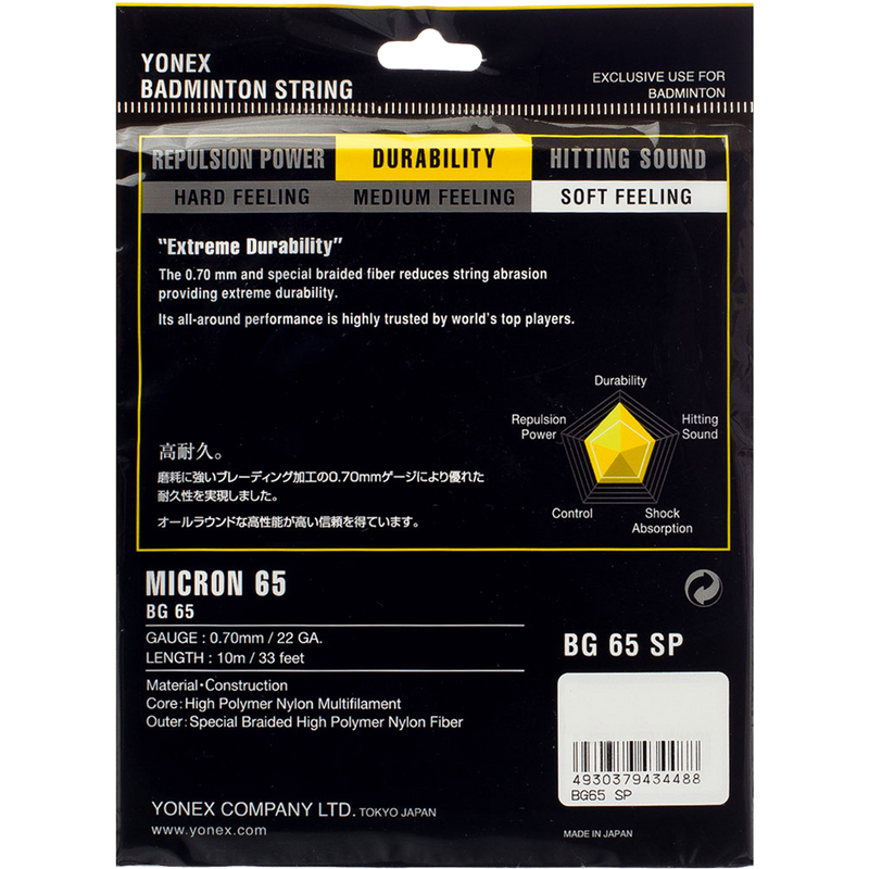 BG65 String, Yonex BG 65 String back of package