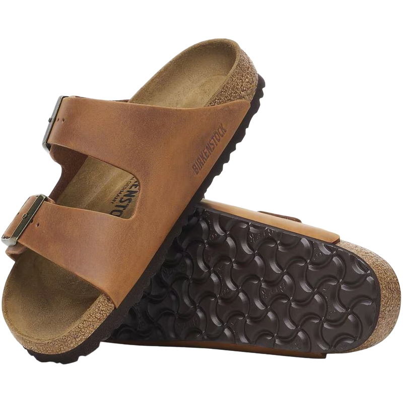 Women's Arizona, Birkenstock Women's Arizona in Oil Leather Cognac pair top and bottom