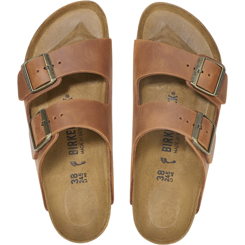 Women's Arizona, Birkenstock Women's Arizona in Oil Leather Cognac pair top