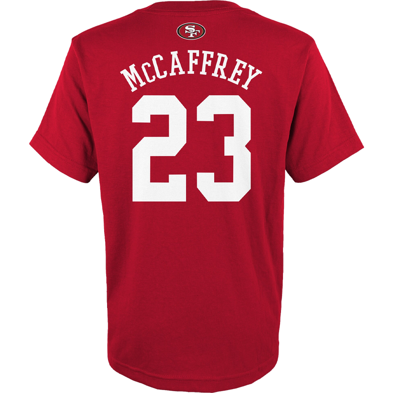 Youth 49ers Mainliner Name & Number Tee - McCaffrey, Outerstuff Youth 49ers Mainliner Name & Number Tee - McCaffrey back