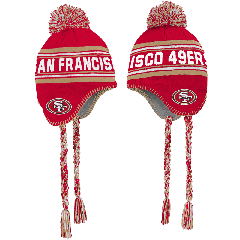 Youth 49ers Jacquard Tassel Knit with Pom - Preschool, Outerstuff Y 49ers Jacquard Tassel Knit with Pom both sides