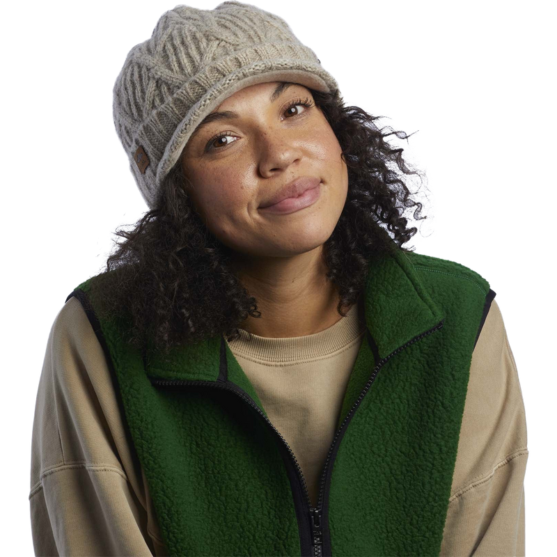 The Yukon Cable Knit Wool Brim Beanie, Coal Yukon Cable Knit Wool Brim on female model