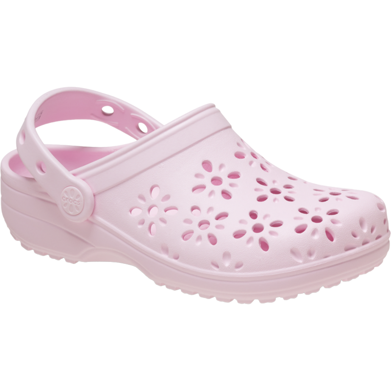 Youth Toddler Classic Floral Cut Out Clog, Crocs Youth Toddler Classic Floral Cut Out Clog 3/4 view