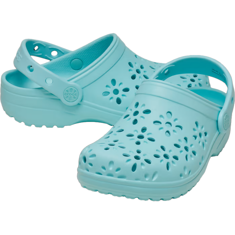 Youth Classic Floral Cut Out Clog, Crocs Youth Classic Floral Cut Out Clog in 4PD-Aquamarine pair