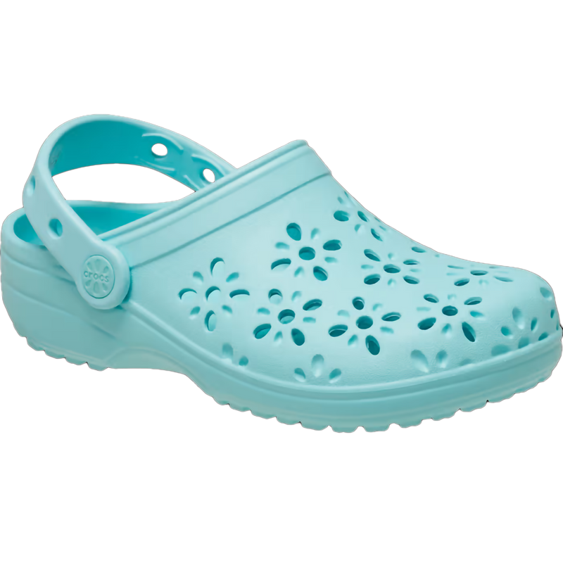 Youth Classic Floral Cut Out Clog, Crocs Youth Classic Floral Cut Out Clog in 4PD-Aquamarine front right