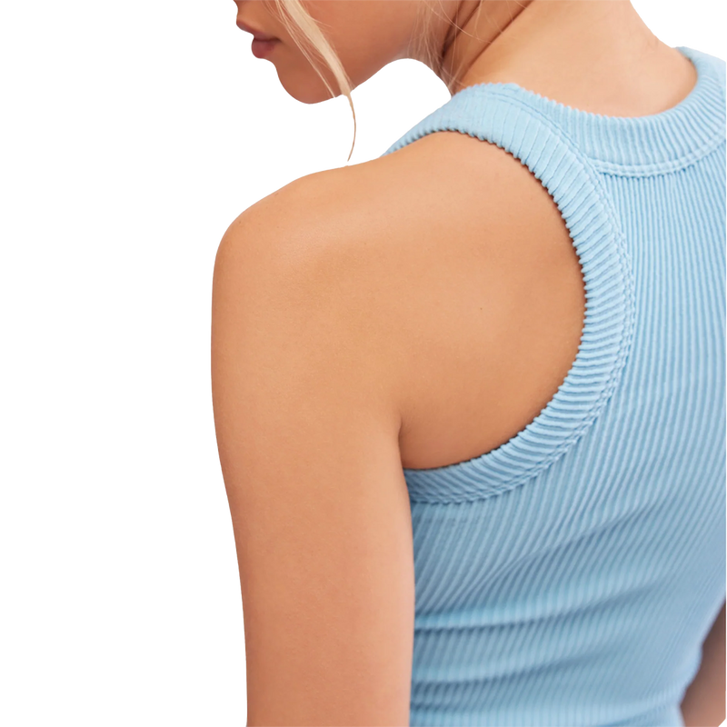 Women's Ribbed Seamless Tank, Free People Women's Ribbed Seamless Tank in 4021-Air Blue back left